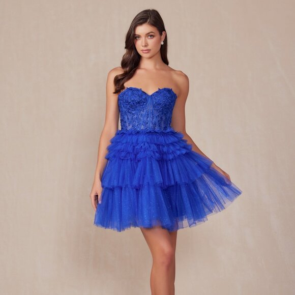 NEW FORMAL SLEEVELESS MINI RUFFLED COCKTAIL DRESS W/ SWEETHEART NECKLINE JT918S - Picture 4 of 9